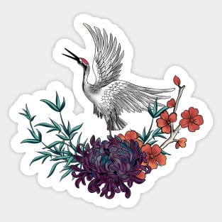 Wonderful crane with flowers Sticker